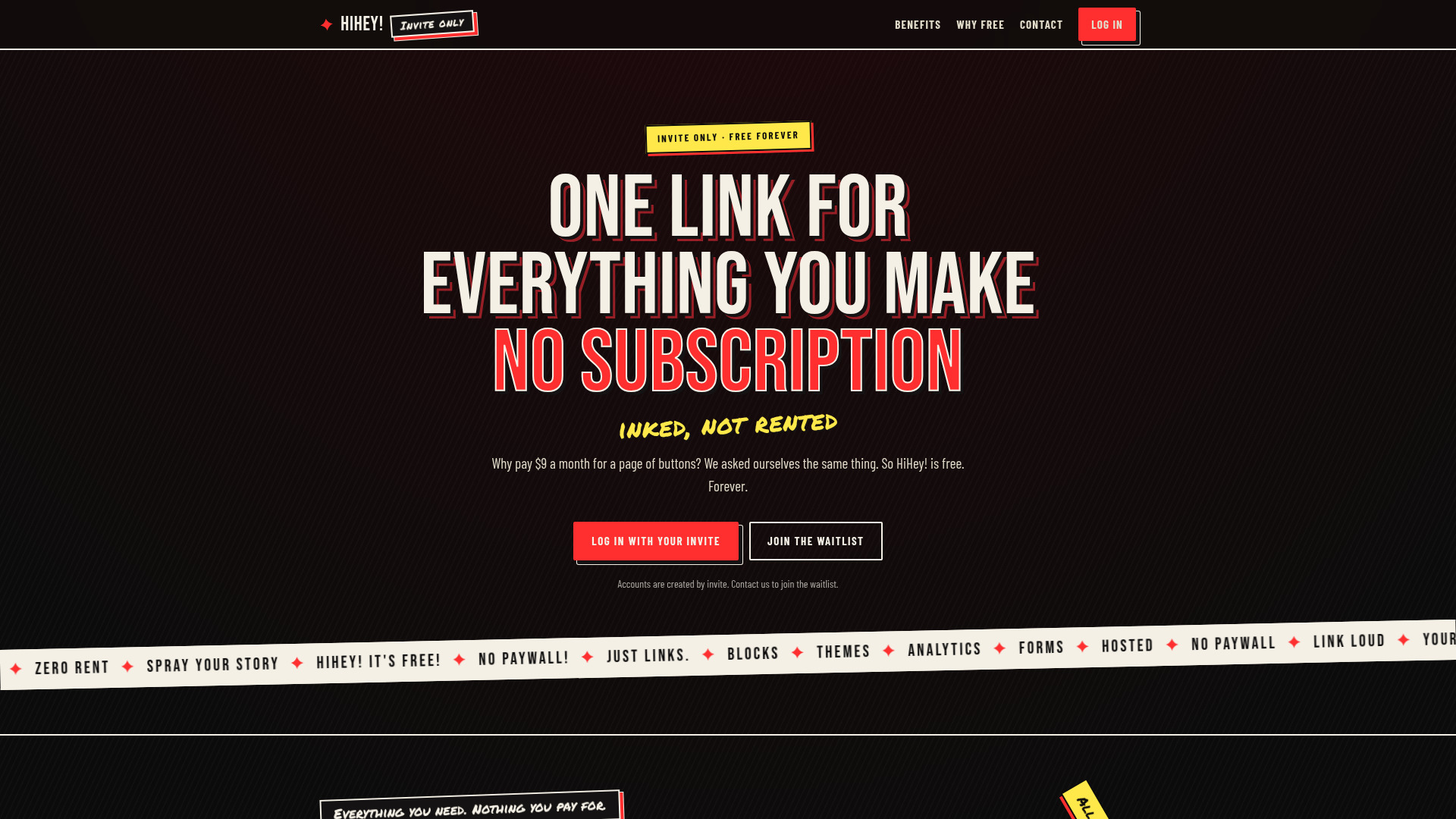 HiHey! free link in bio page builder homepage
