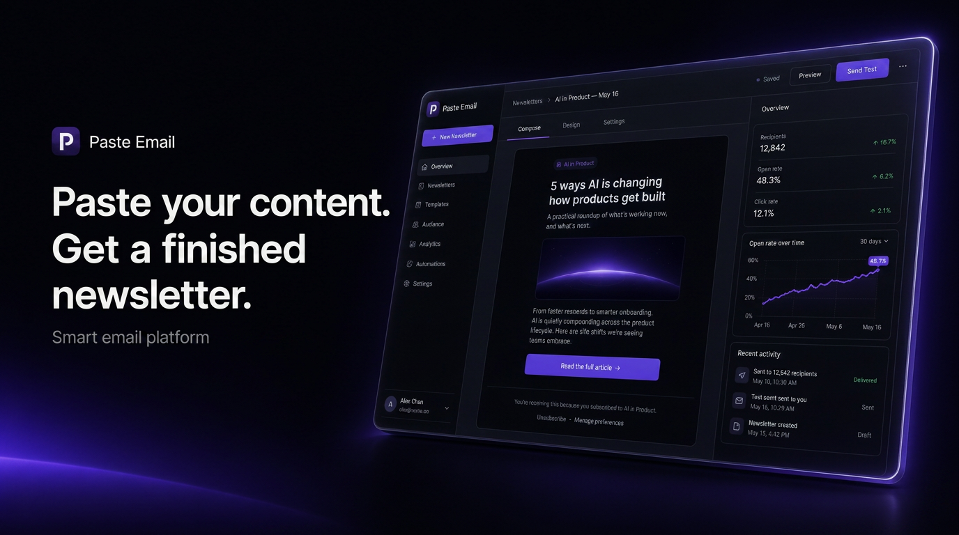 Paste Email turning pasted content into a finished on-brand newsletter
