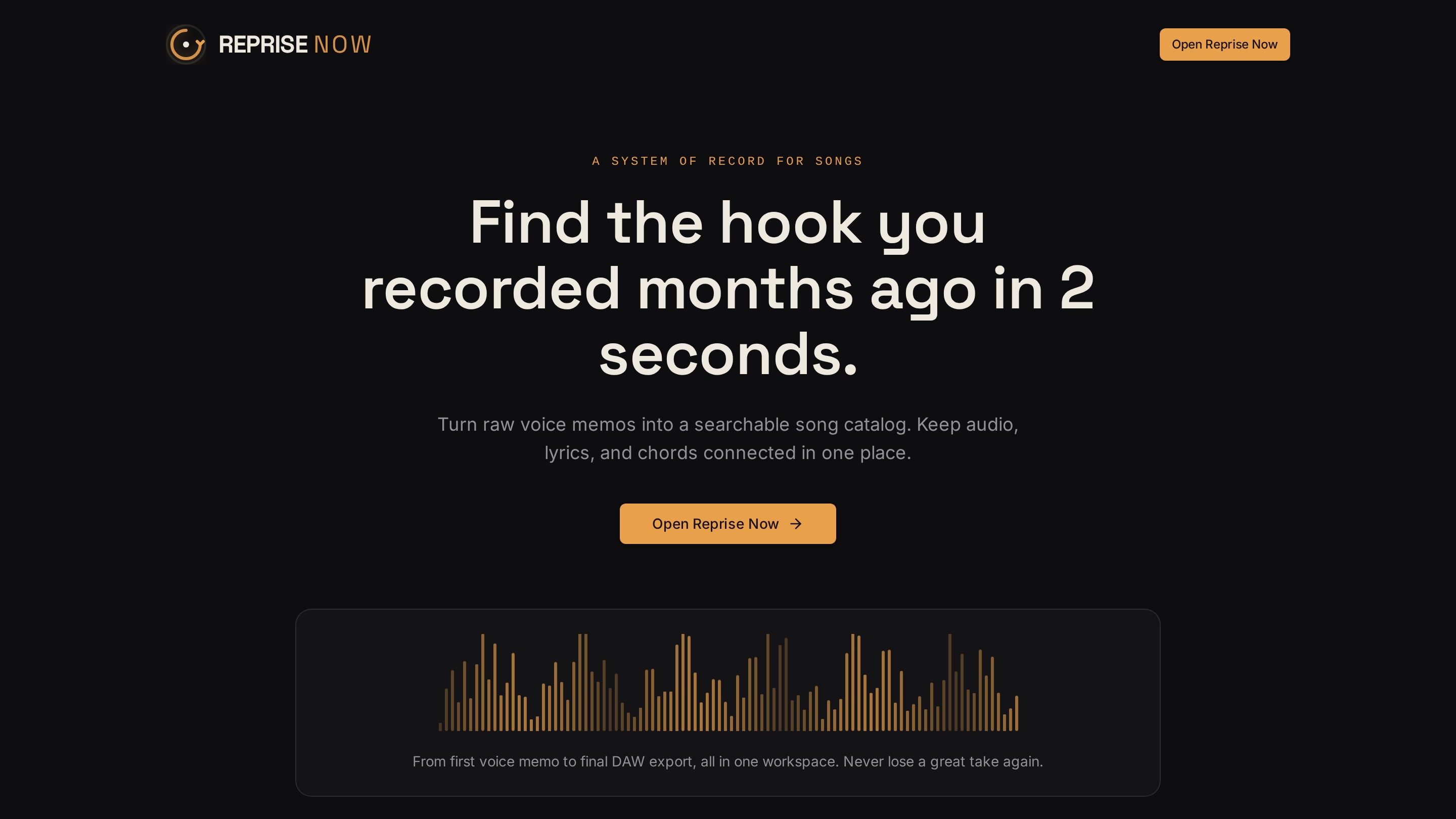 Reprise Now song catalog and recording workspace